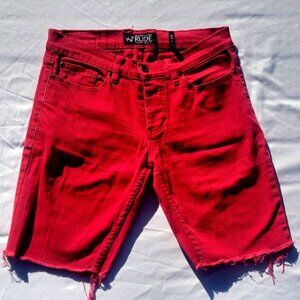 XXX RUDE Women's Stretch Denim Shorts, crimson red, Well kept, Cutoff Punk